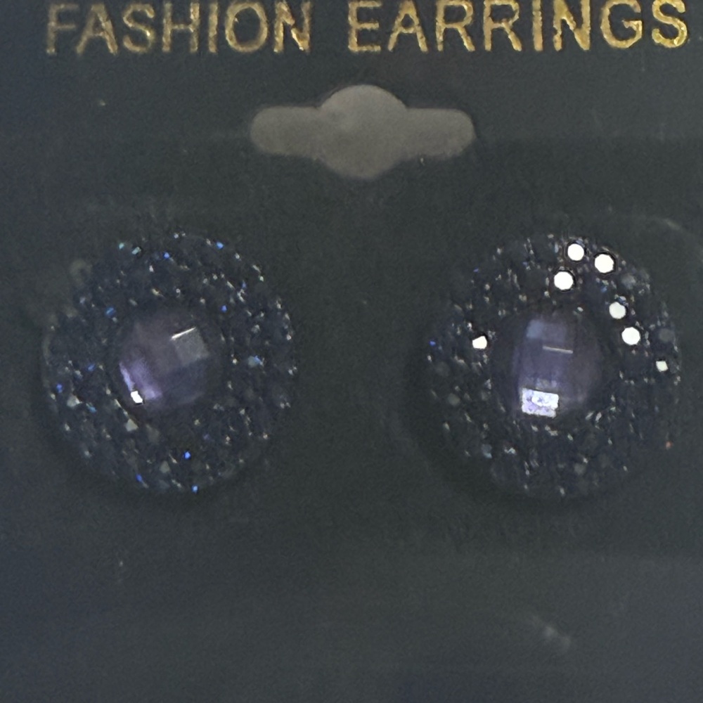 NWT Sapphire Blue Halo Stud Earrings Sparkle Rhinestone Glam Fall Jewelry